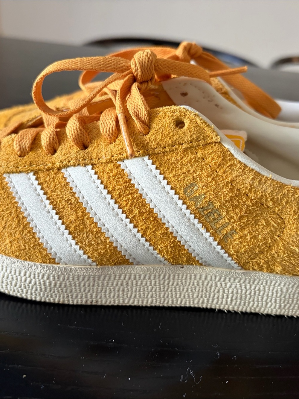 adidas Suede Gazelle Sneakers in Mustard Yellow with White Stripes - Picture 6 of 6